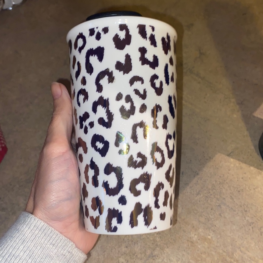 Metallic Leopard Print Glass Coffee Mug with Lid